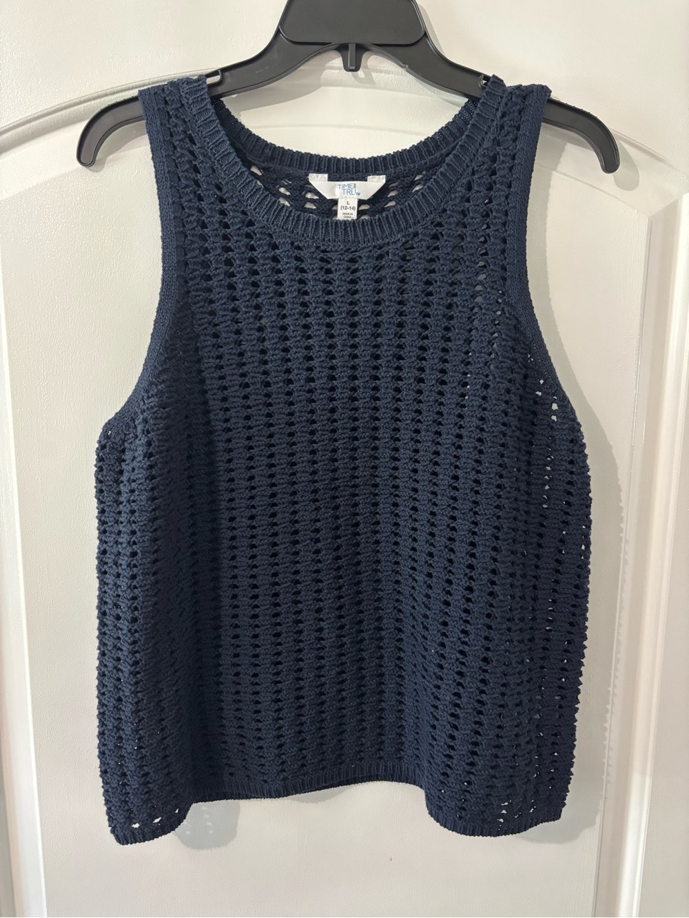 Time and Tru Navy Open-Knit Crochet Tank